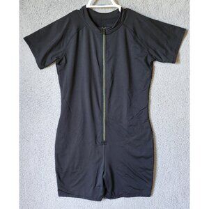 TOMBOYX Swim Size 2X 6" Unisuit Black Zip up One Piece Swimsuit Short Sleeve
